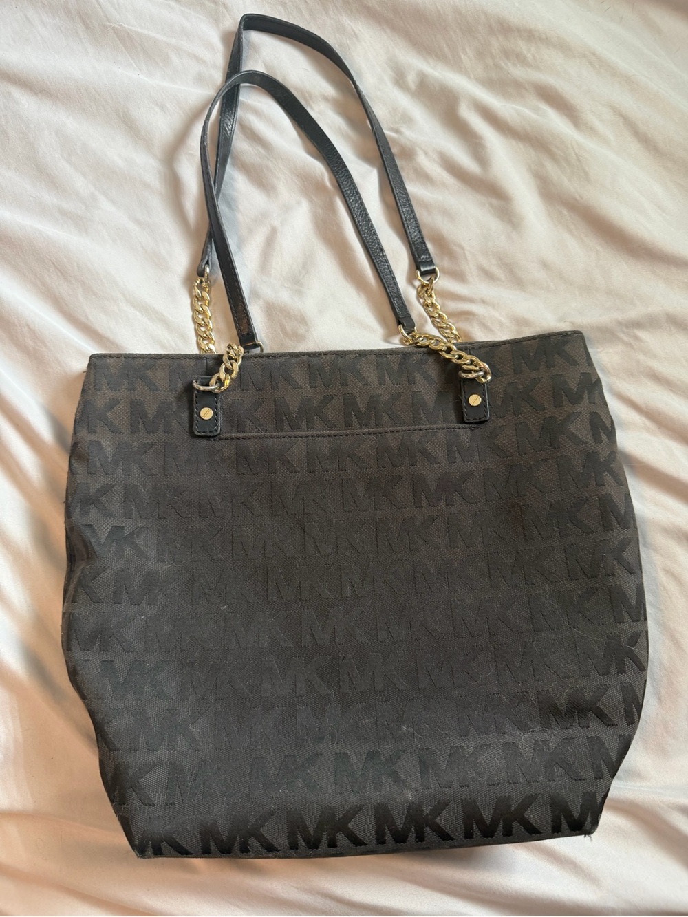 Michael Kors Black MK Signature Tote with Gold Chain Accents
